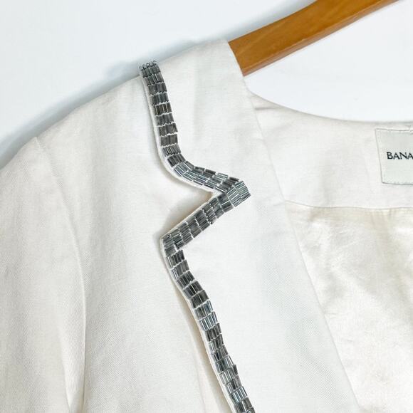 Banana Republic Off-white Linen Sequin Cropped Tuxedo Collar Jacket - Picture 4 of 10